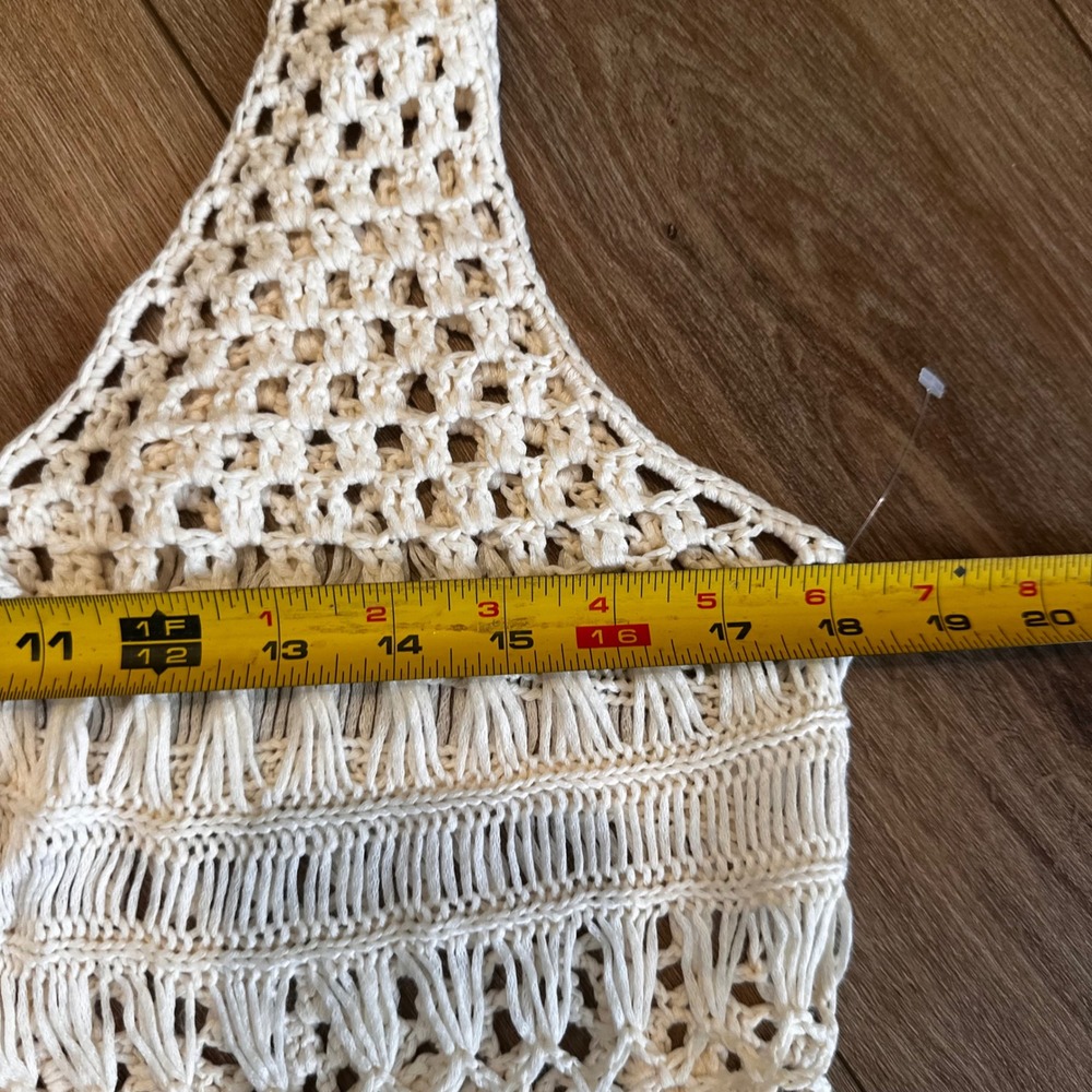 Cream Boho Crochet Fringe Vest Tie Front Open Knit Festival Cover Up 2XL - Picture 3 of 6